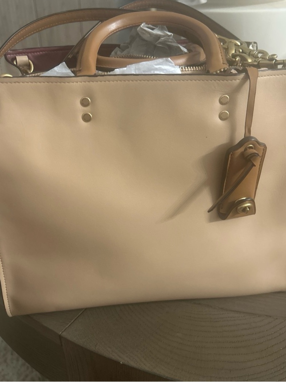 Coach Rogue 30 Elegant Tri-color Leather Tote Bag with Tan Trim
